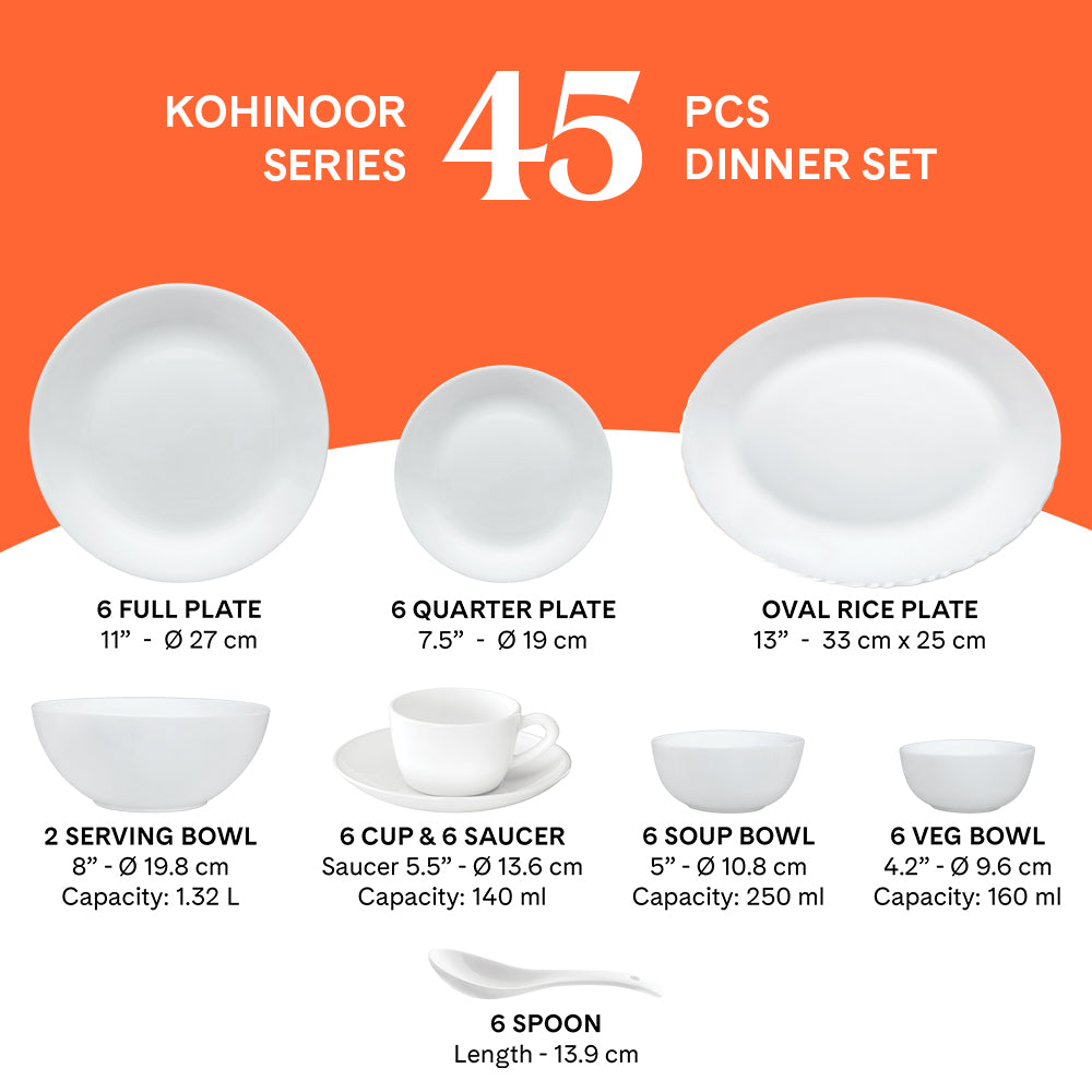 Larah by Borosil Blue Sapphire Dinner Set, 45 pc
