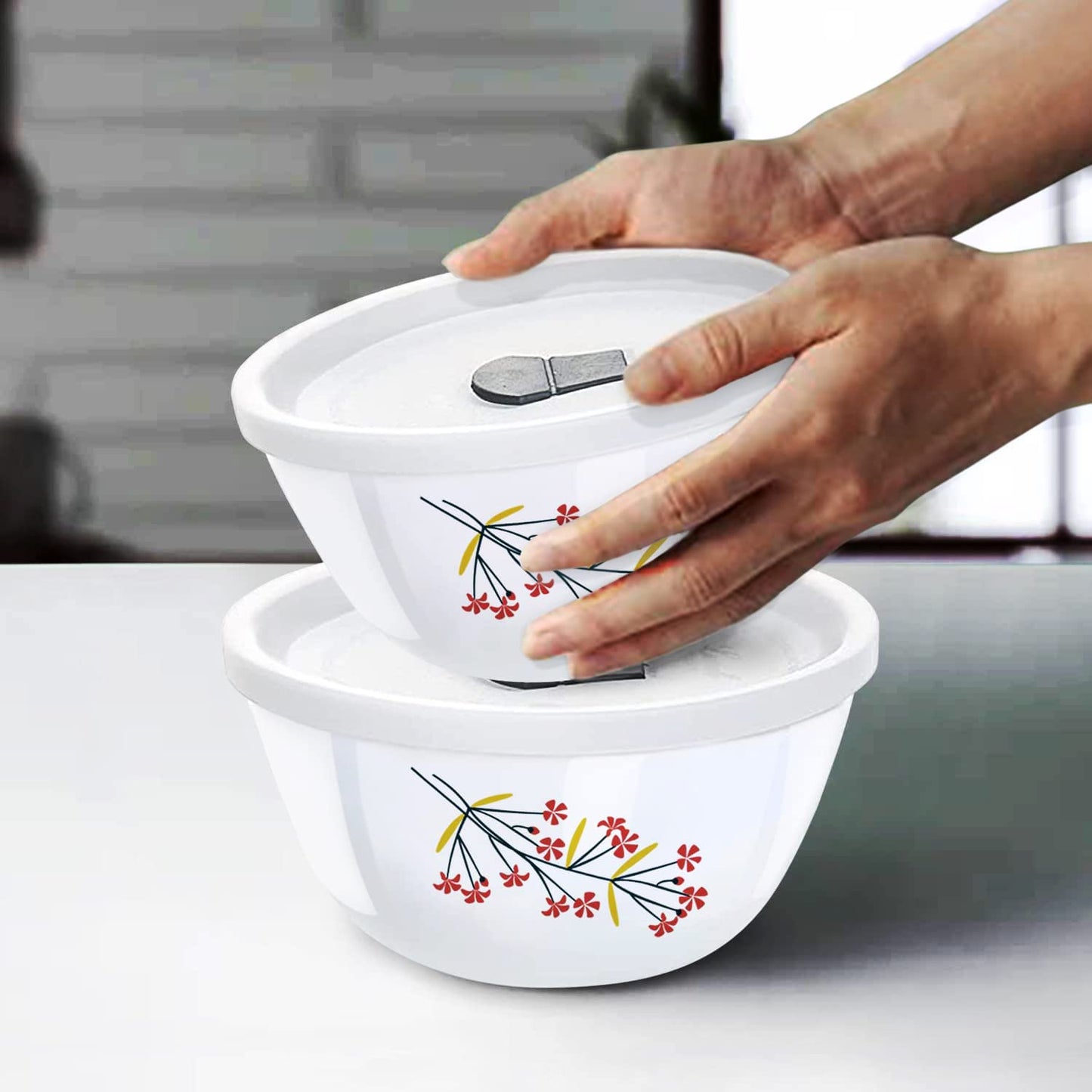 Larah by Borosil Red Bud 4 pc Mixing Bowl, 1 L x 2