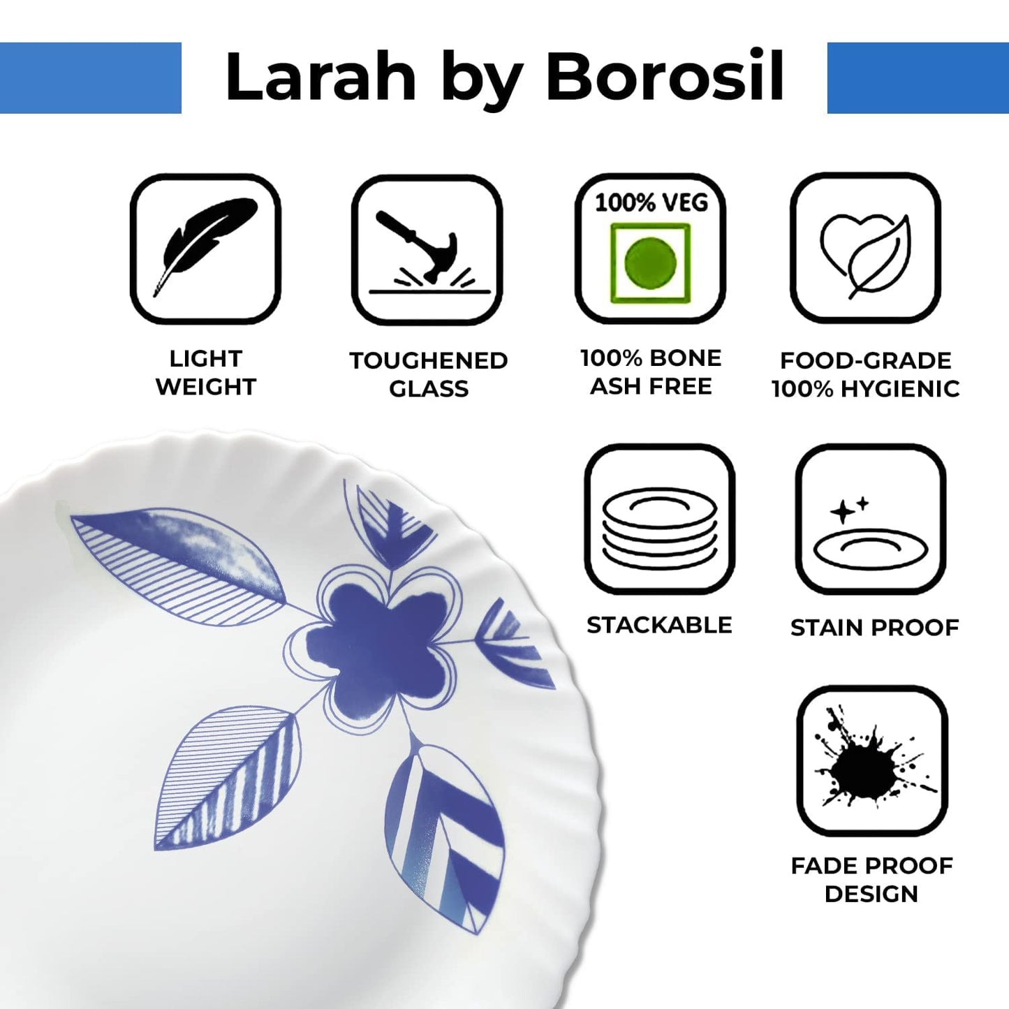 Larah by Borosil Morning Glory 47 pc Dinner Set