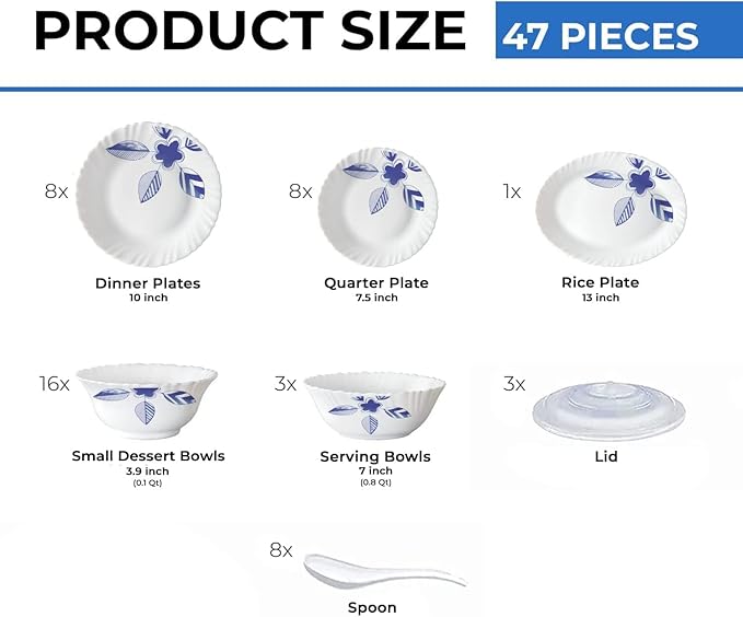 Larah by Borosil Morning Glory 47 pc Dinner Set