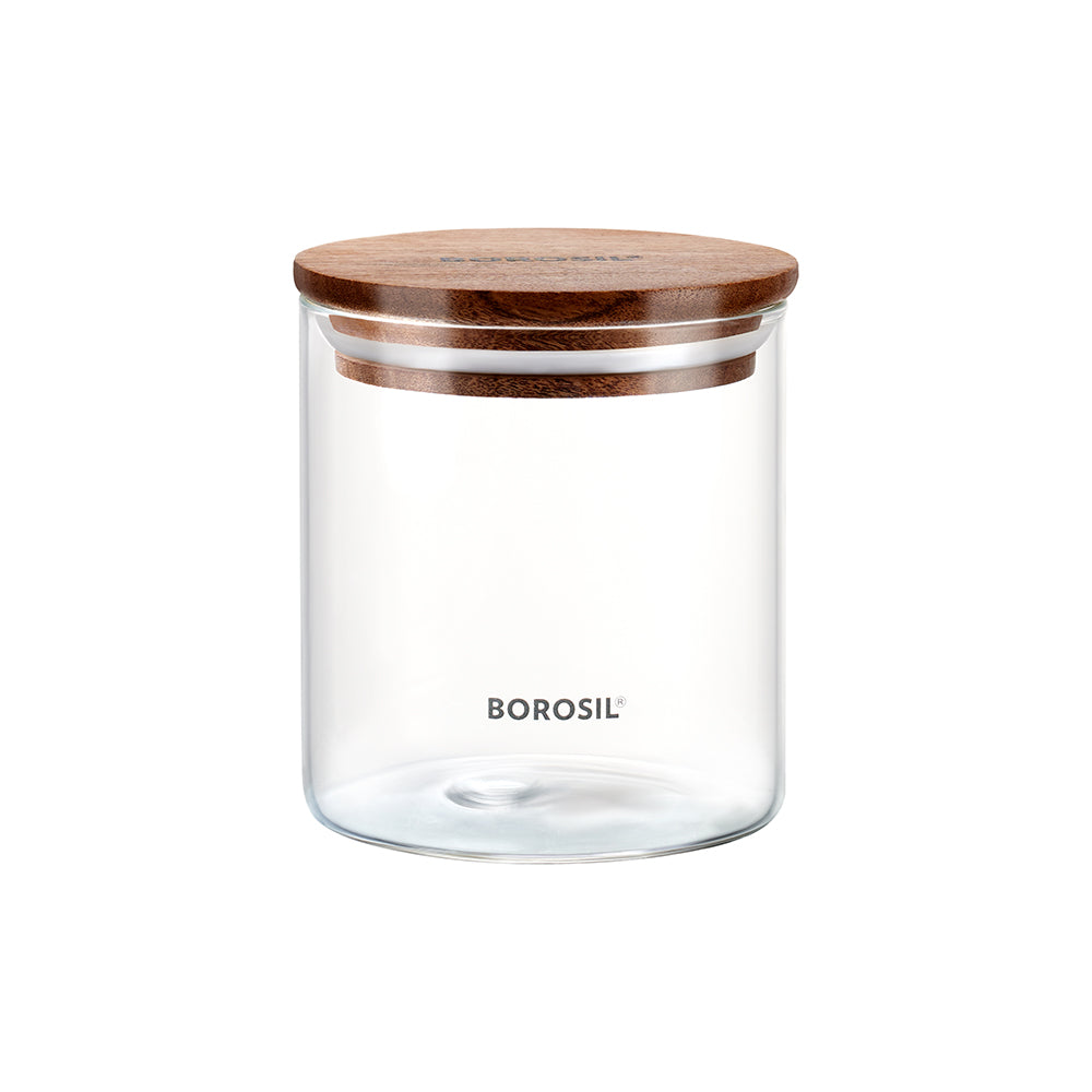 Borosil Classic Jar with Wooden Lid, 600ml