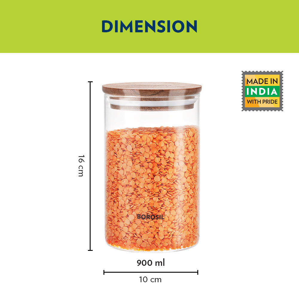 Borosil Classic Jar with Wooden Lid, 900ml