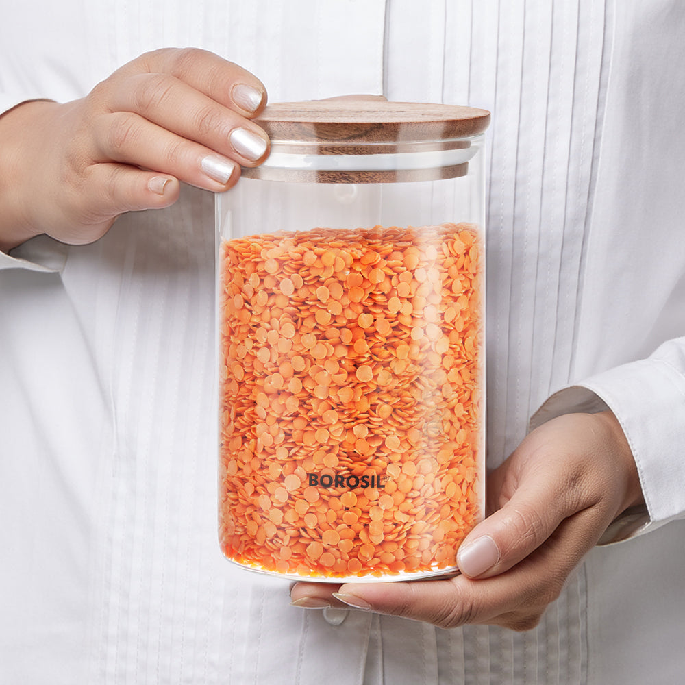 Borosil Classic Jar with Wooden Lid, 900ml