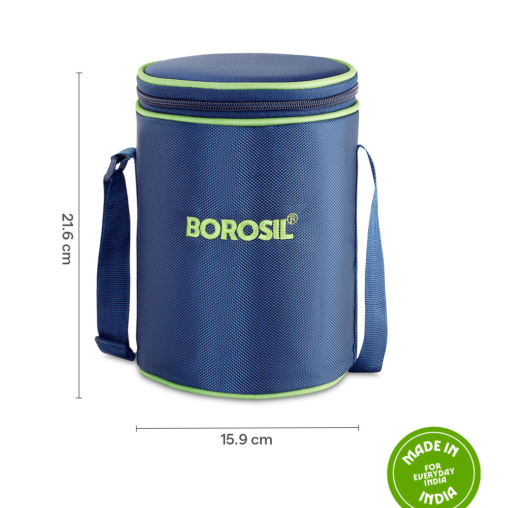 Borosil Blue Lunch Bag, Round For Set of 3 - (400 ml)