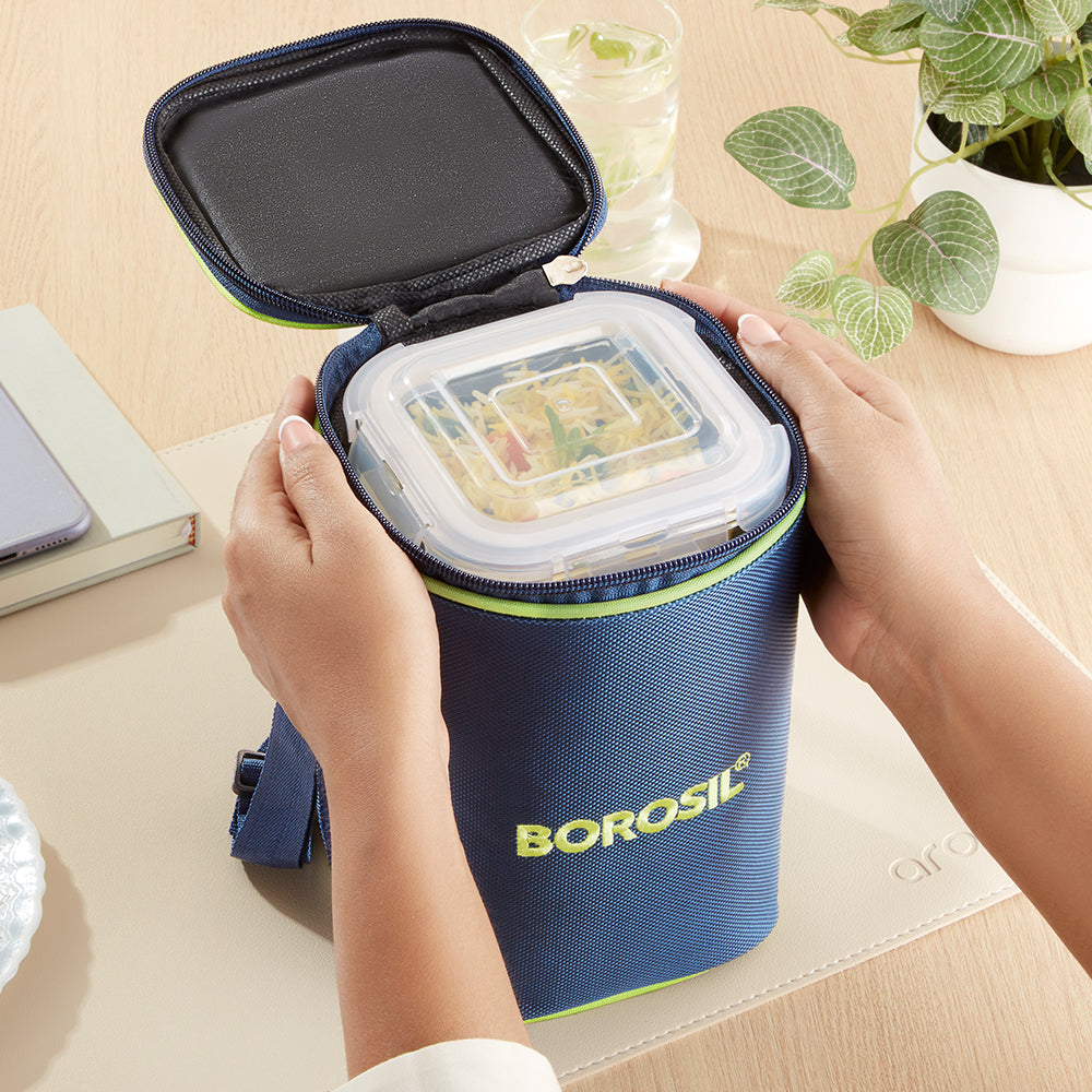 Borosil Blue Lunch Bag, Square For Set of 3 - (320 ml)