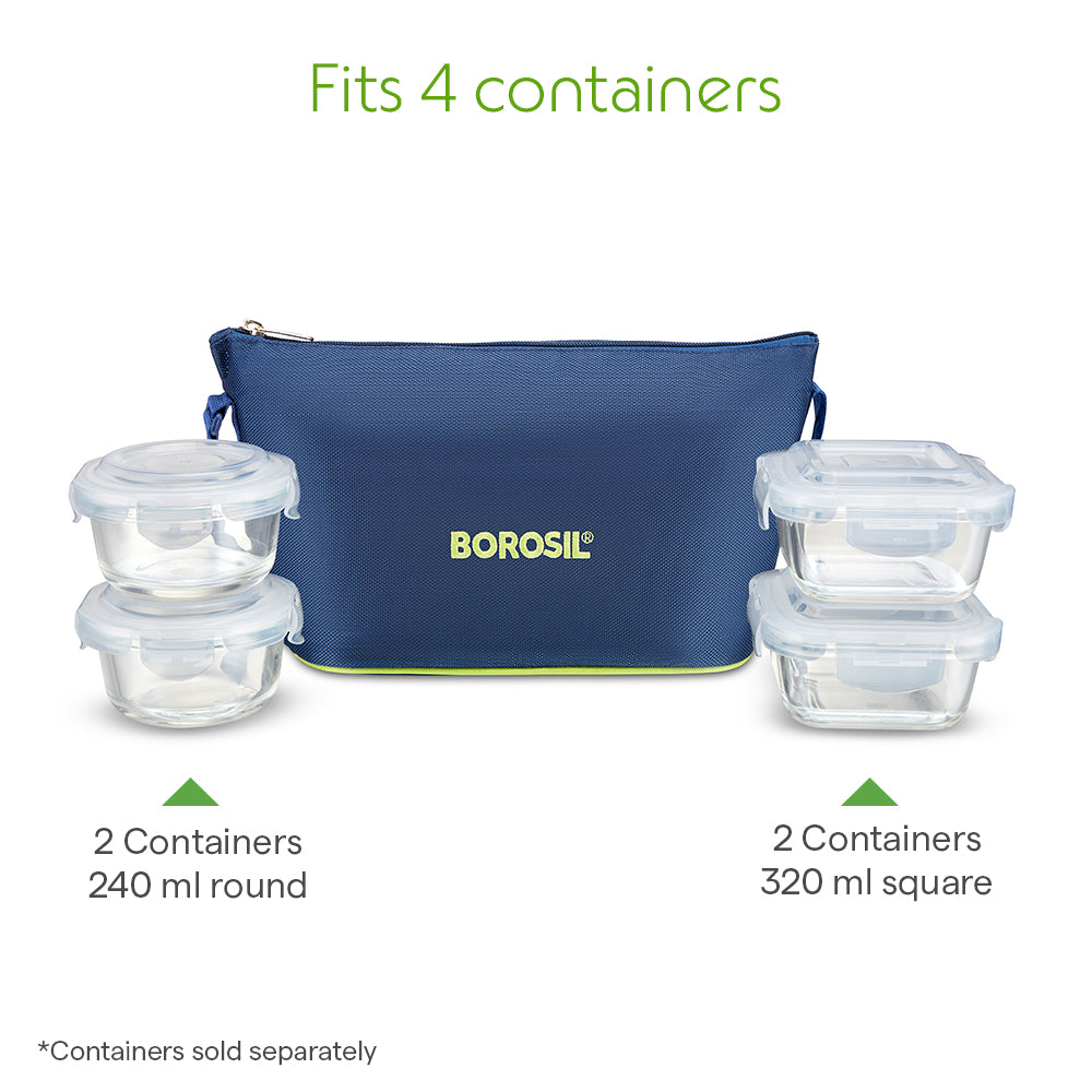 Borosil Blue Lunch Bag, Daisy For Set of 4 - (320 ml & 240 ml)