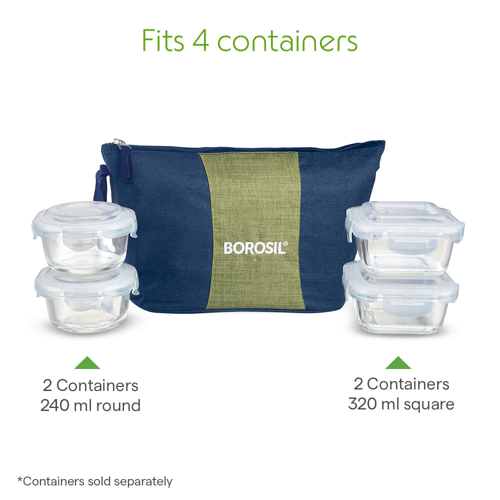 Borosil Ace Lunch Bag, Daisy For Set of 4 - (320 ml & 240 ml)