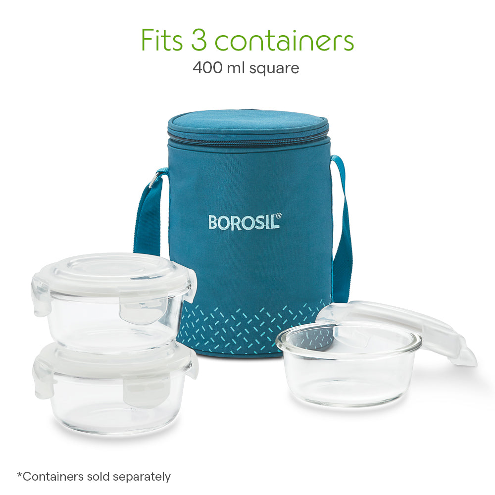 Borosil Teal Lunch Bag, Round For Set of 3 - (400 ml)