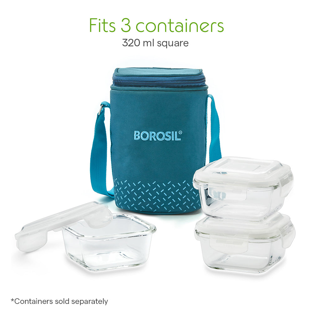 Borosil Teal Lunch Bag, Square For Set of 3 - (320 ml)