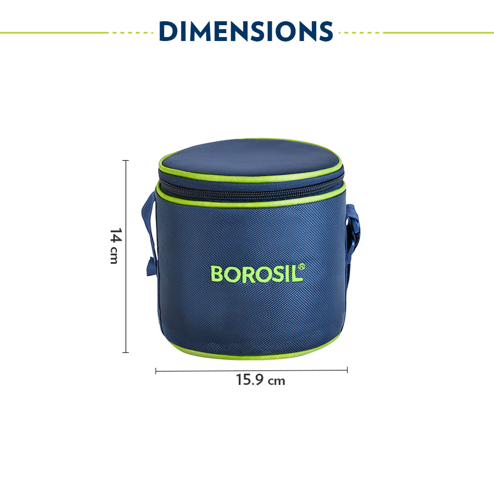 Borosil Blue Tall Lunch Bag, Round For Set of 2 - (400 ml)