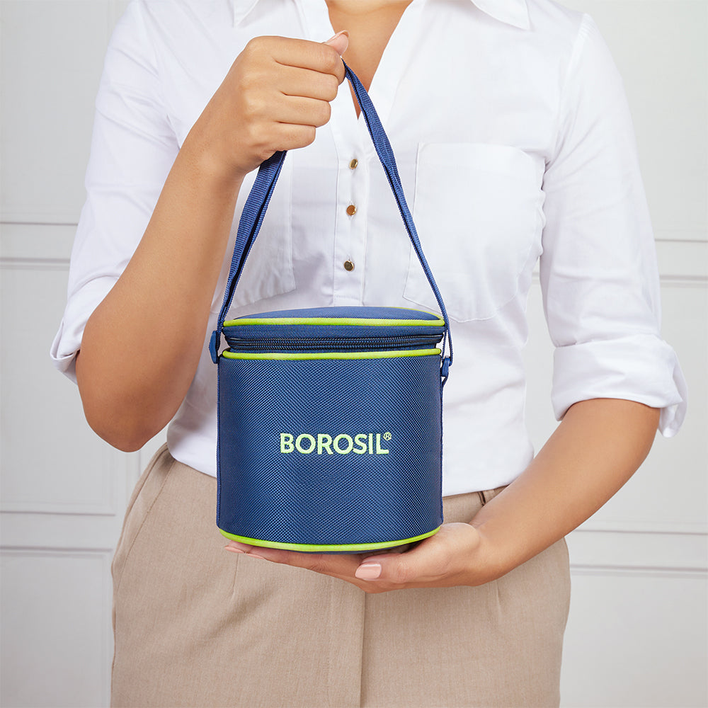 Borosil Blue Tall Lunch Bag, Round For Set of 2 - (400 ml)