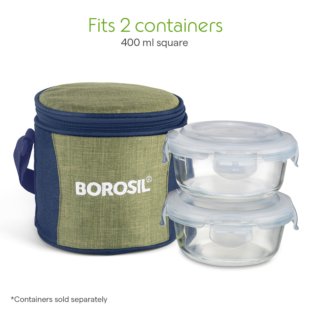 Borosil Ace Tall Lunch Bag, Round For Set of 2 - (400 ml)