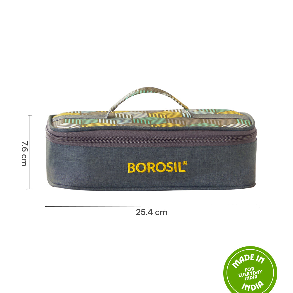 Borosil Foodluck Olive Flat Lunch Bag, Square For Set of 2 - (320 ml)