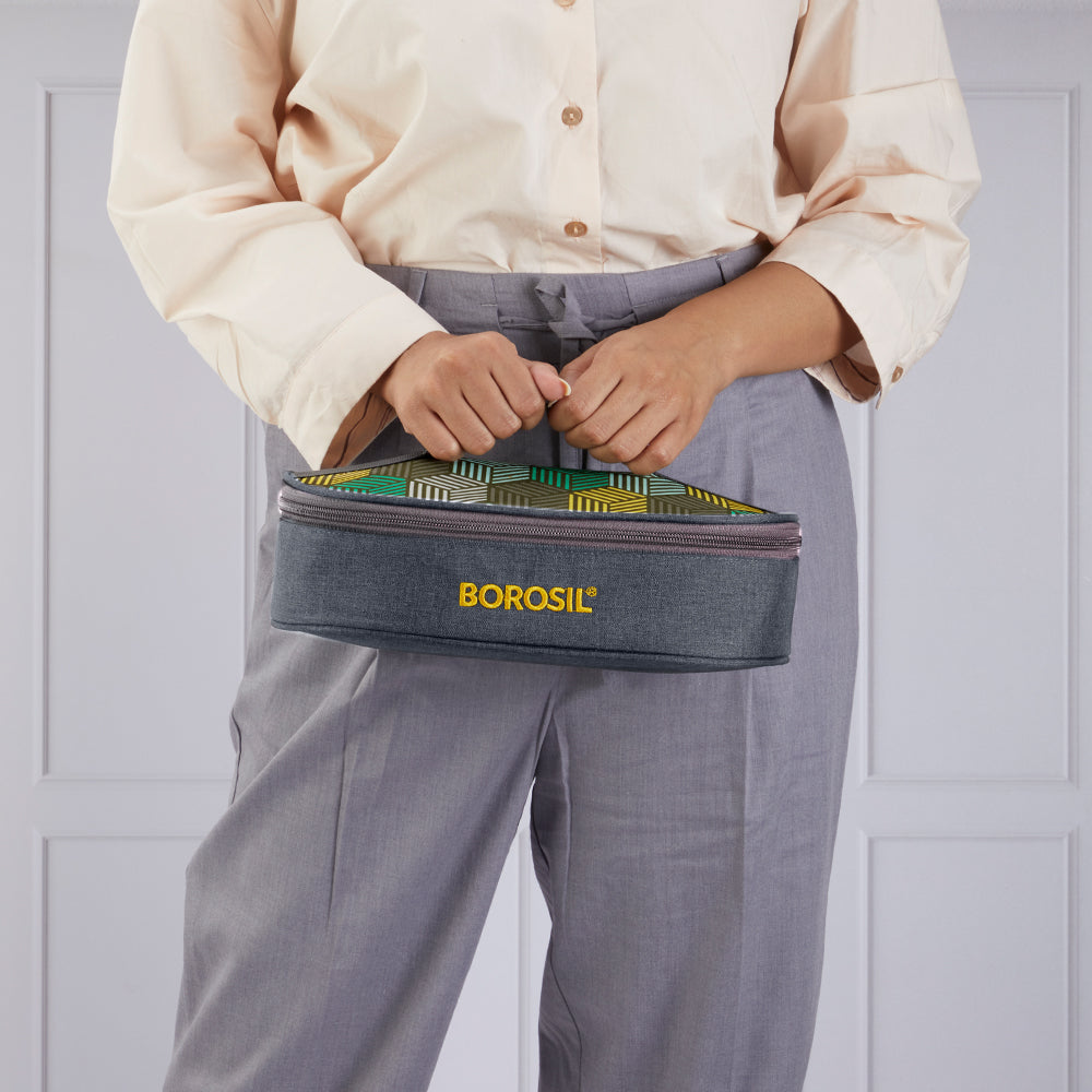 Borosil Foodluck Olive Flat Lunch Bag, Round For Set of 2 - (400 ml)