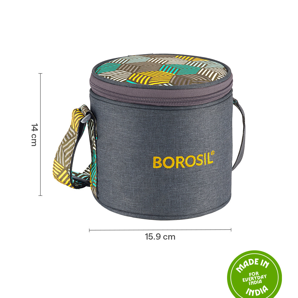 Borosil Foodluck Olive Tall Lunch Bag, Round For Set of 2 - (400 ml)