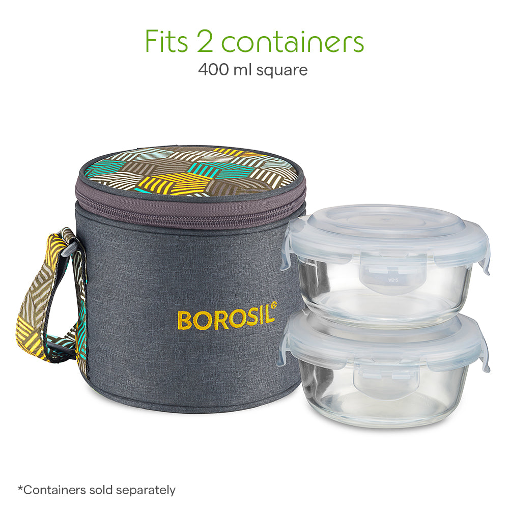 Borosil Foodluck Olive Tall Lunch Bag, Round For Set of 2 - (400 ml)