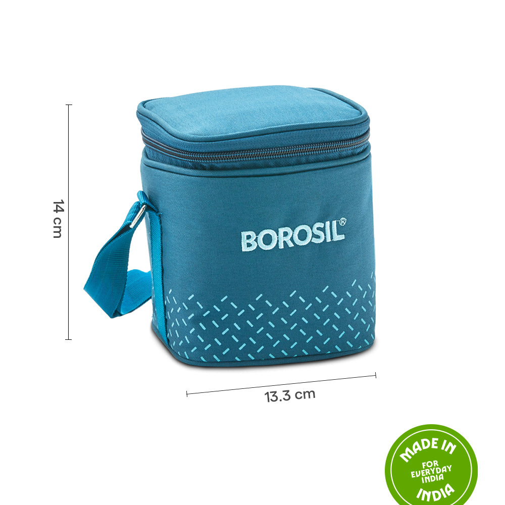 Borosil Teal Tall Lunch Bag, Square For Set of 2 - (320 ml)