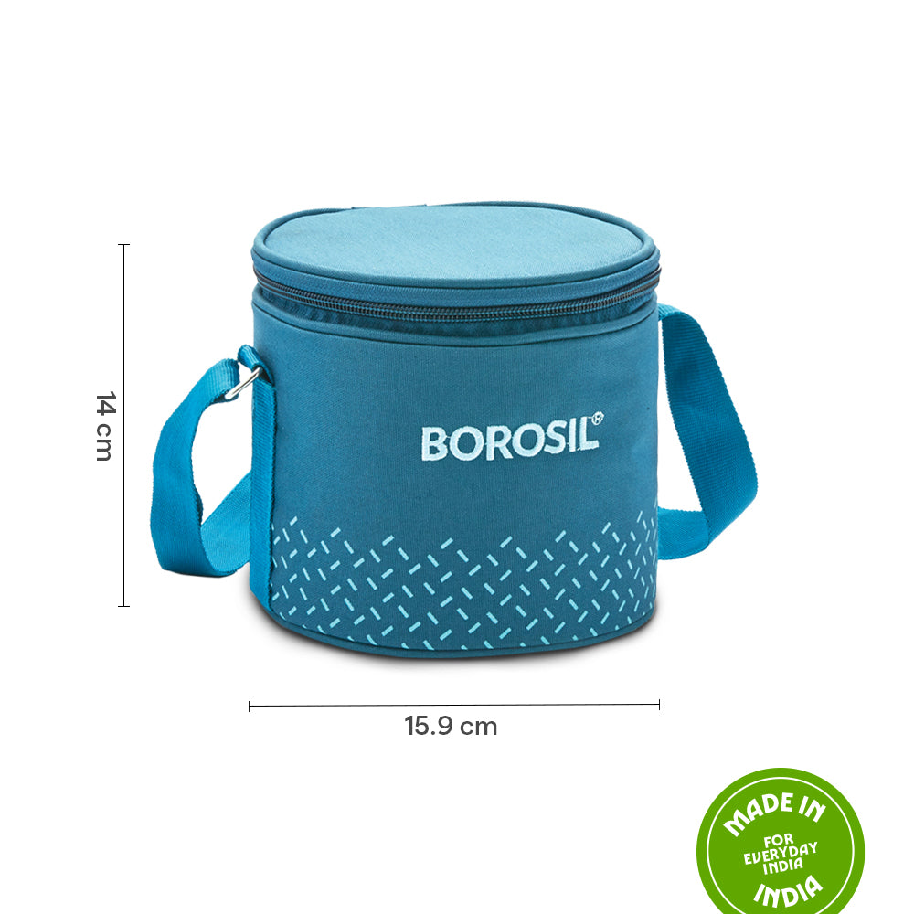 Borosil Teal Tall Lunch Bag, Round For Set of 2 - (400 ml)
