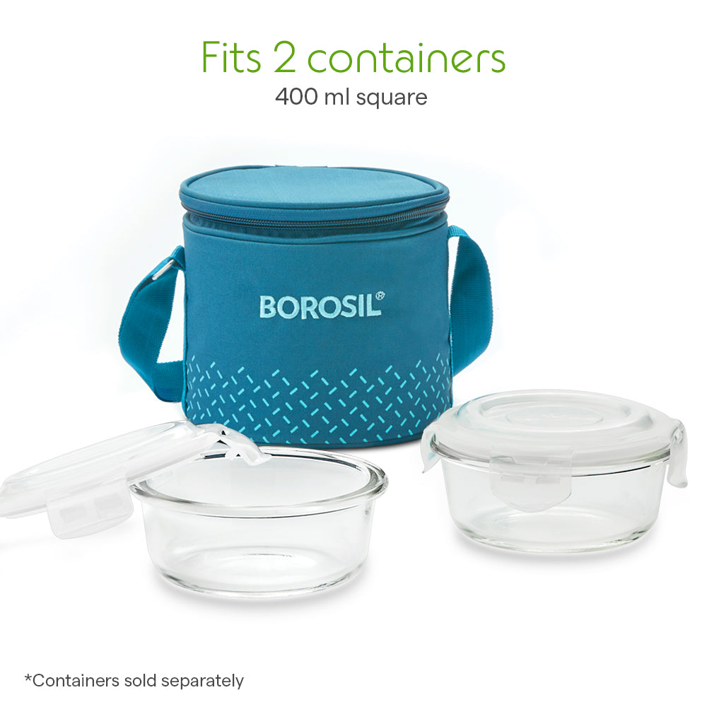 Borosil Teal Tall Lunch Bag, Round For Set of 2 - (400 ml)