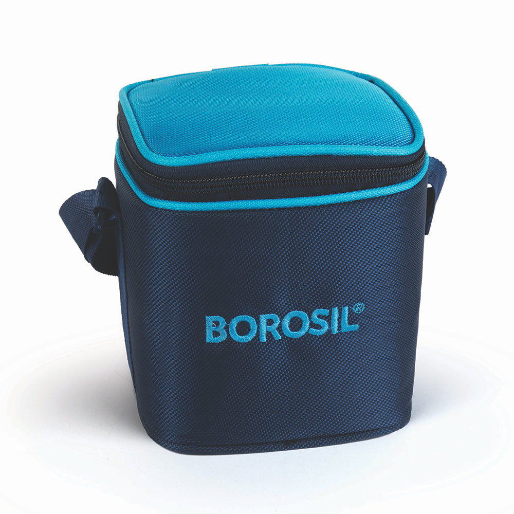 Borosil Alfa Blue Tall Lunch Bag, Square For Set of 2 - (320 ml)