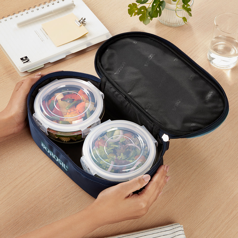 Borosil Alfa Blue Flat Lunch Bag, Round (Only Bag)