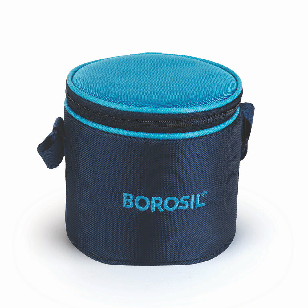 Borosil Alfa Blue Tall Lunch Bag, Round For Set of 2 - (400 ml)