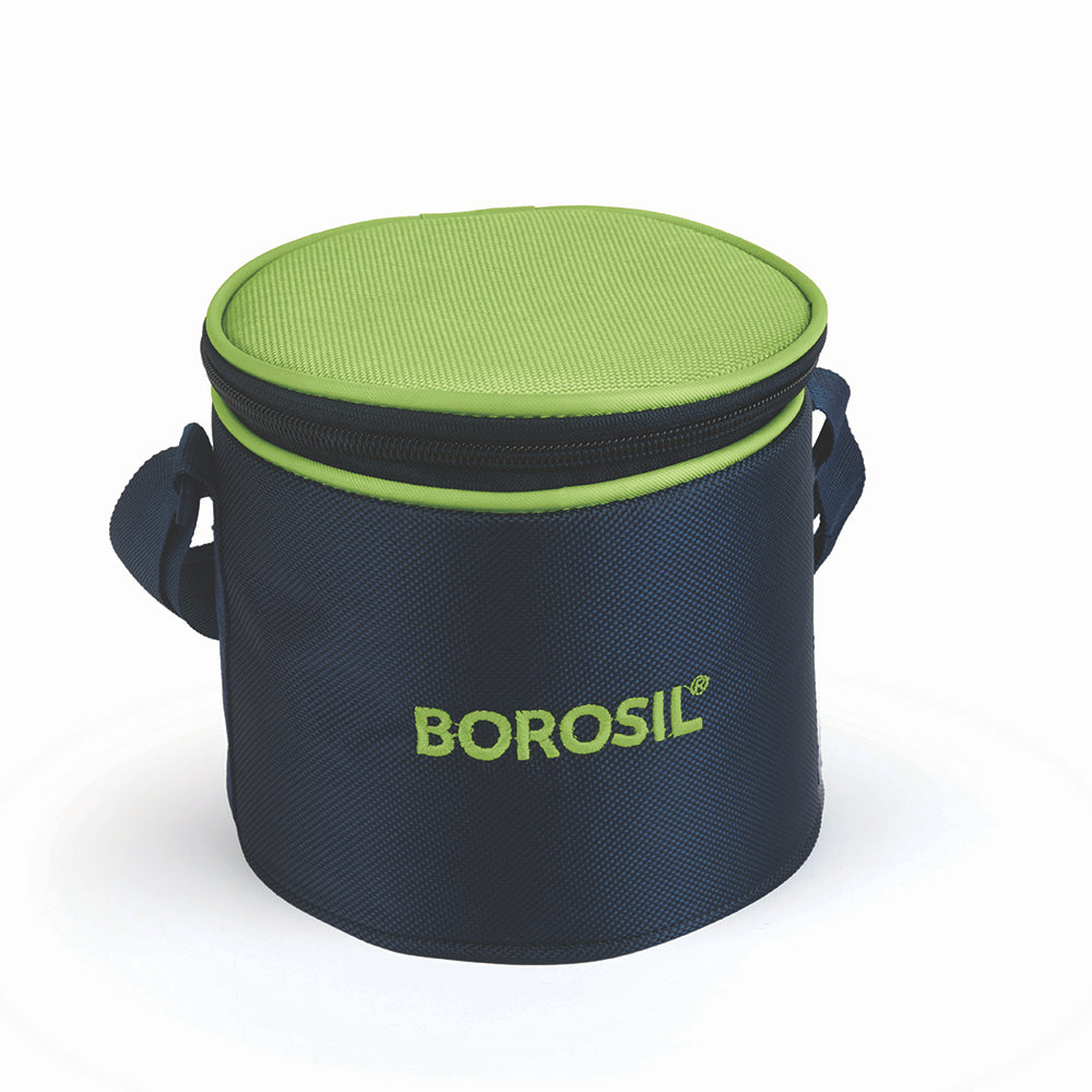 Borosil Alfa Green Tall Lunch Bag, Round For Set of 2 - (400 ml)