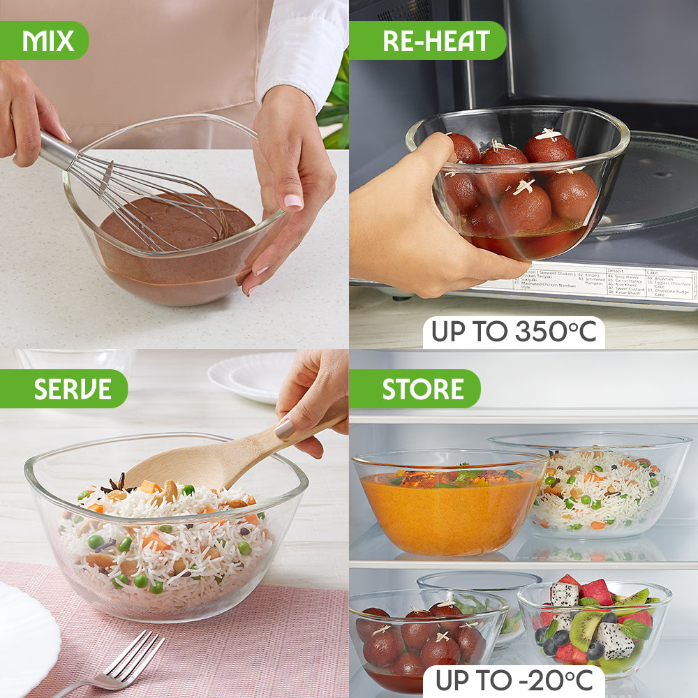Borosil Tuff-Glass Square Mixing & Serving Bowl Set