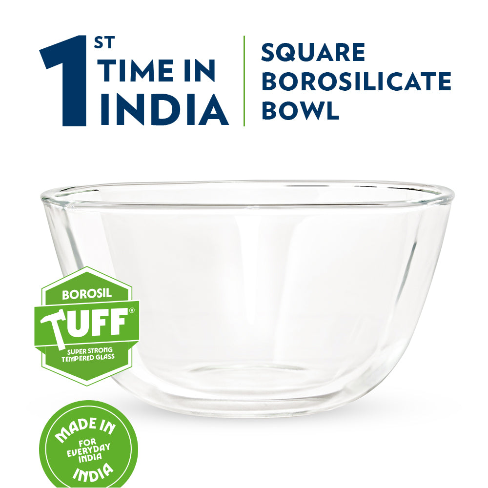 Borosil Square Mixing & Serving Bowl, 1.1L