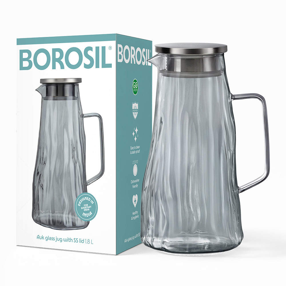 Auk Grey Glass Jug with SS Lid