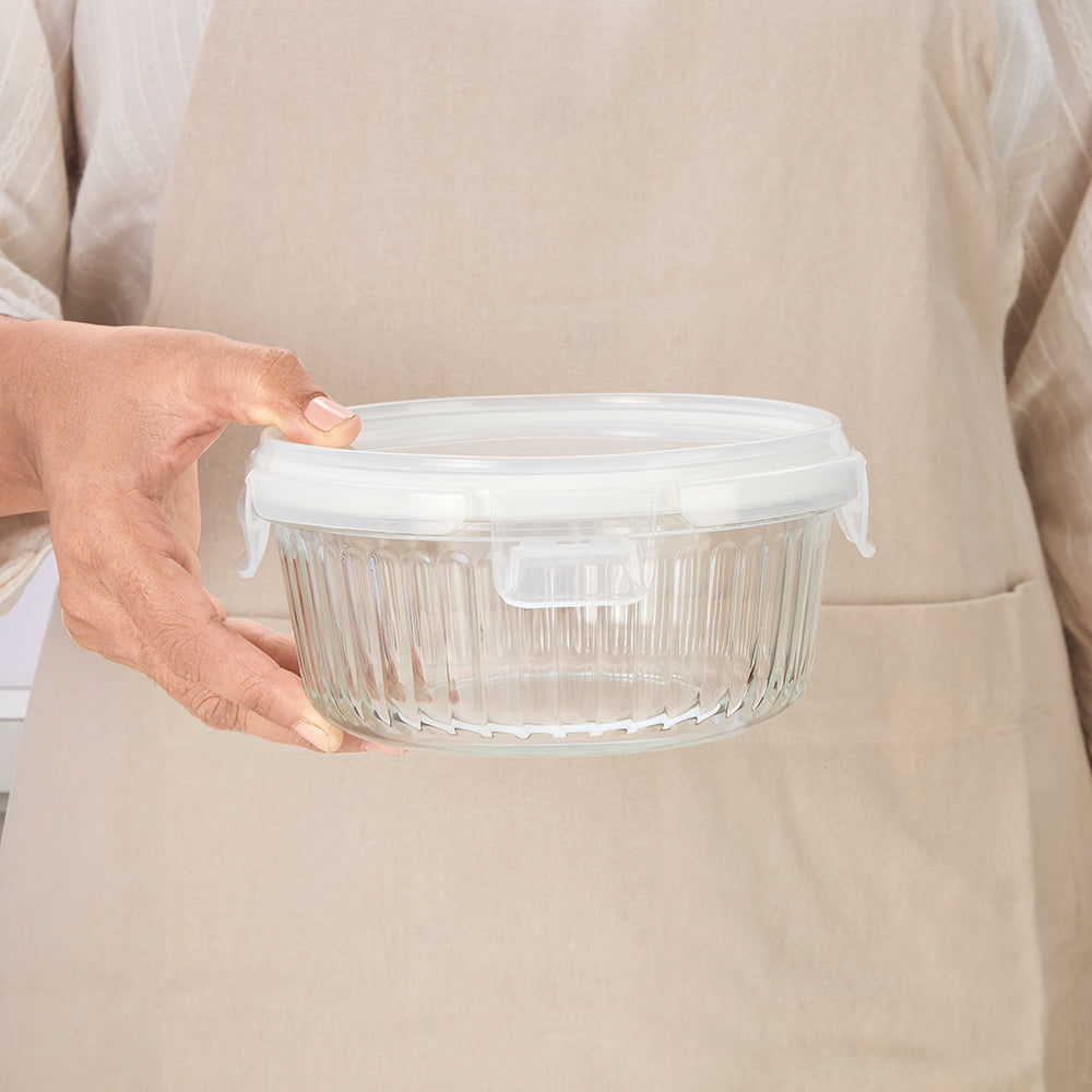 Klip N Store Round Fluted Glass Container