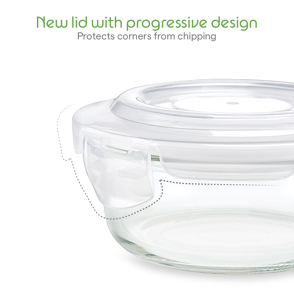 Borosil Klip n Store Round Glass Container, 400 ml