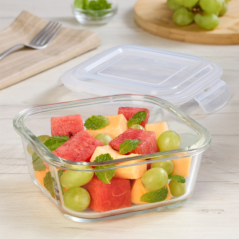Borosil Klip n Store Square Glass Container, 800 ml