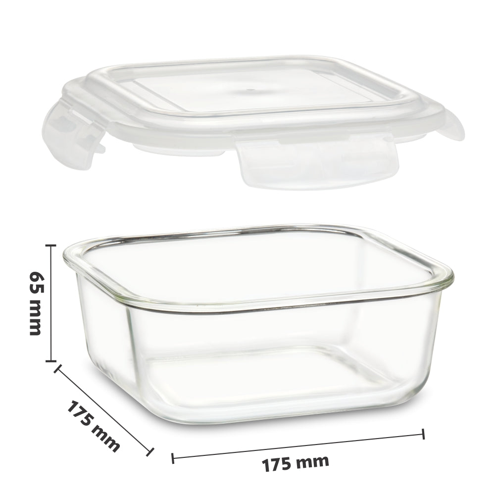 Borosil Klip n Store Square Set of 3 Glass Container, 1L x 3 1L x 3