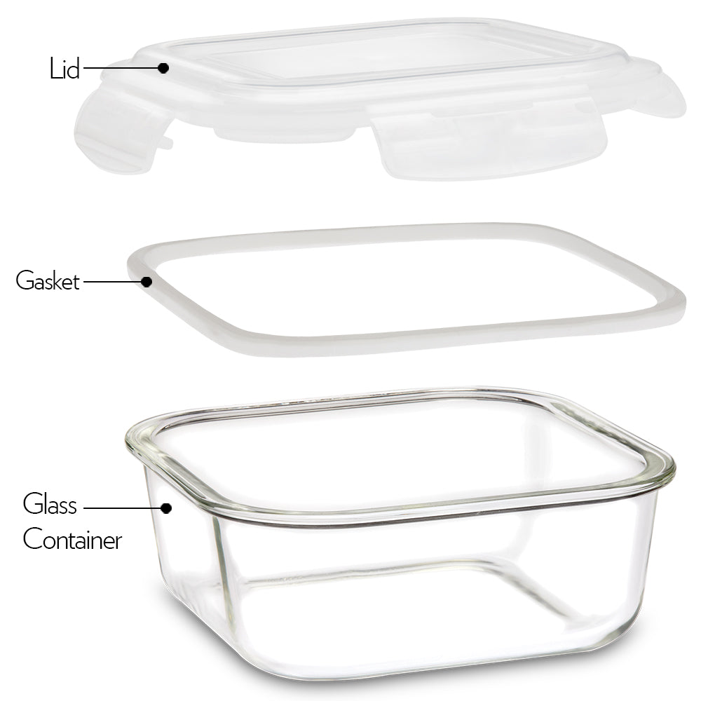 Borosil Klip n Store Square Set of 3 Glass Container, 1L x 3 1L x 3
