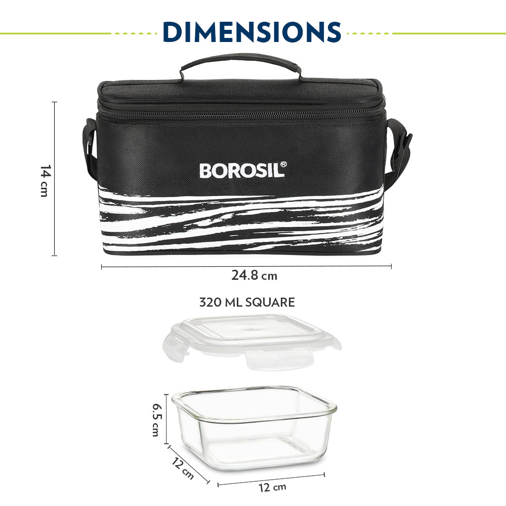 Borosil Steller Black Lunch Bag, Square x 4