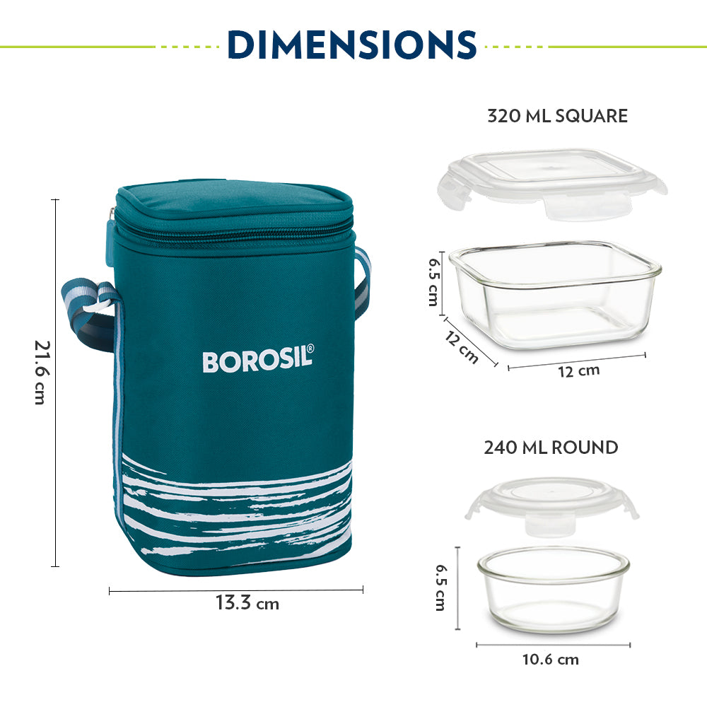 Borosil Steller Lunch Bag, Set of 3 (Tall)