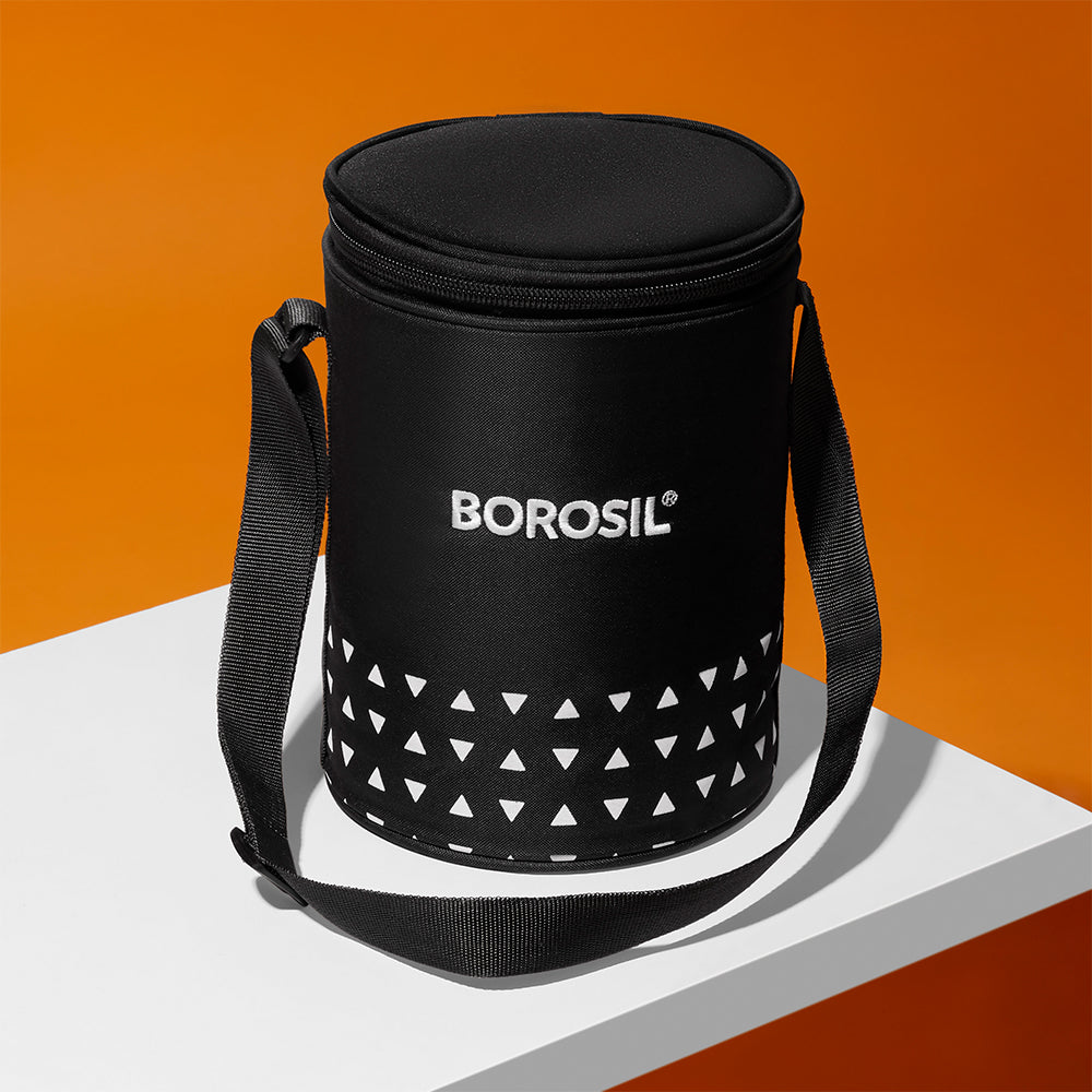 Borosil Kube Black Glass Lunch Box, Round x 3 (Tall), Set of 3, 400ml