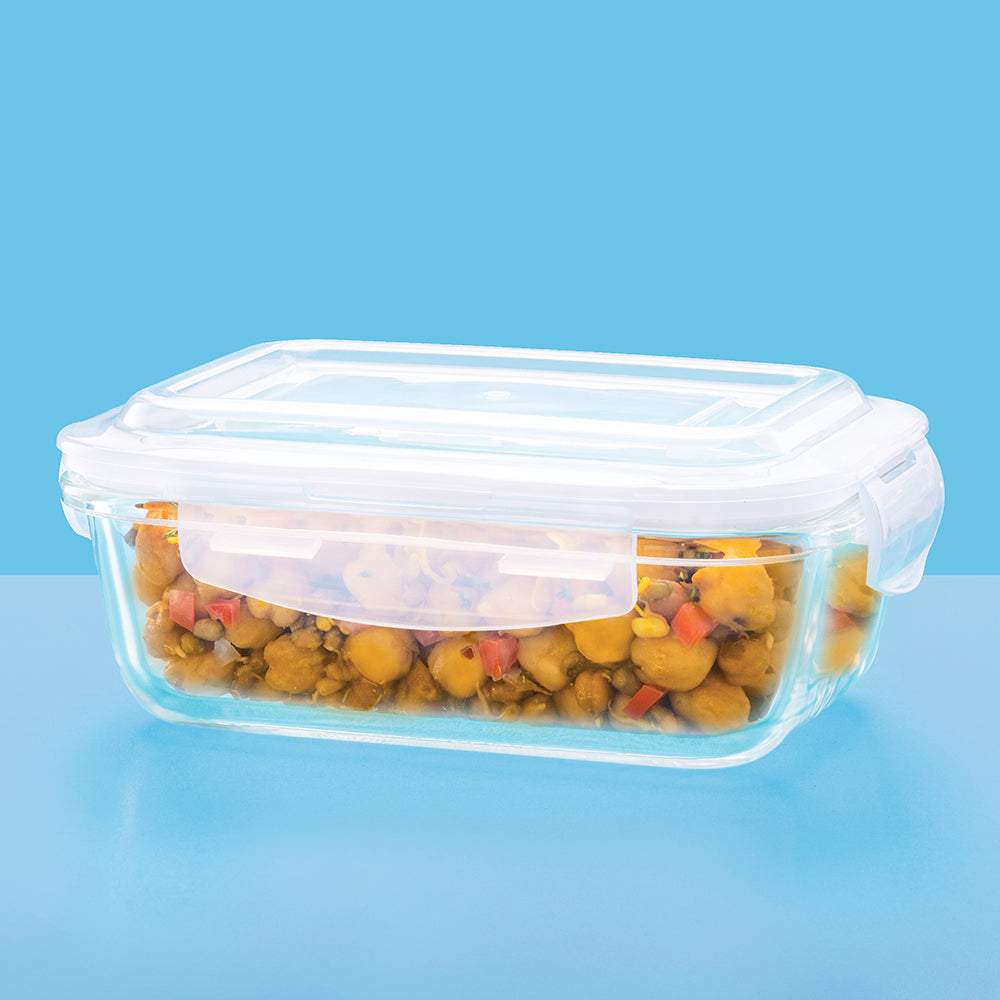 Larah Everyday Klip n Store Rectangular Glass Container, 1.04L