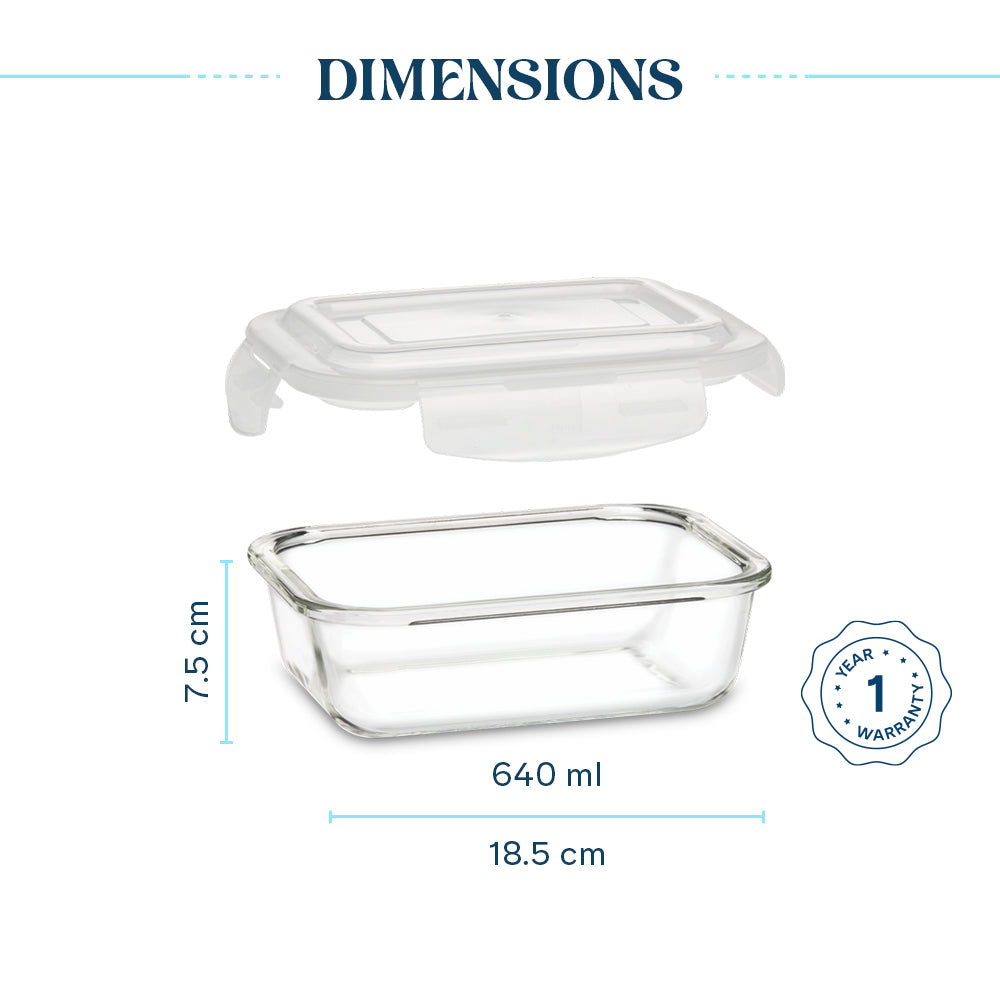 Larah Everyday Klip n Store Rectangular Glass Container, 1.04L