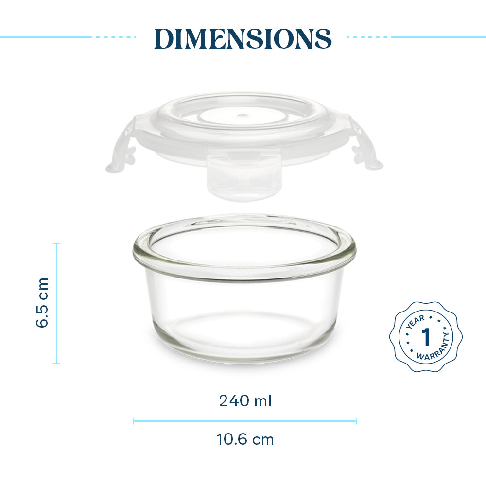 Larah Everyday Klip n Store Round Glass Containers, 240ml