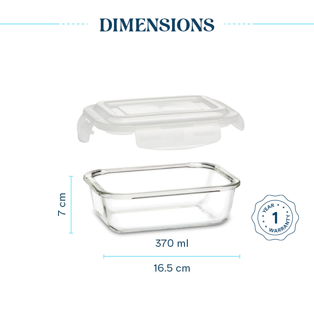 Larah Everyday Klip n Store Rectangular Glass Container, 1.04L