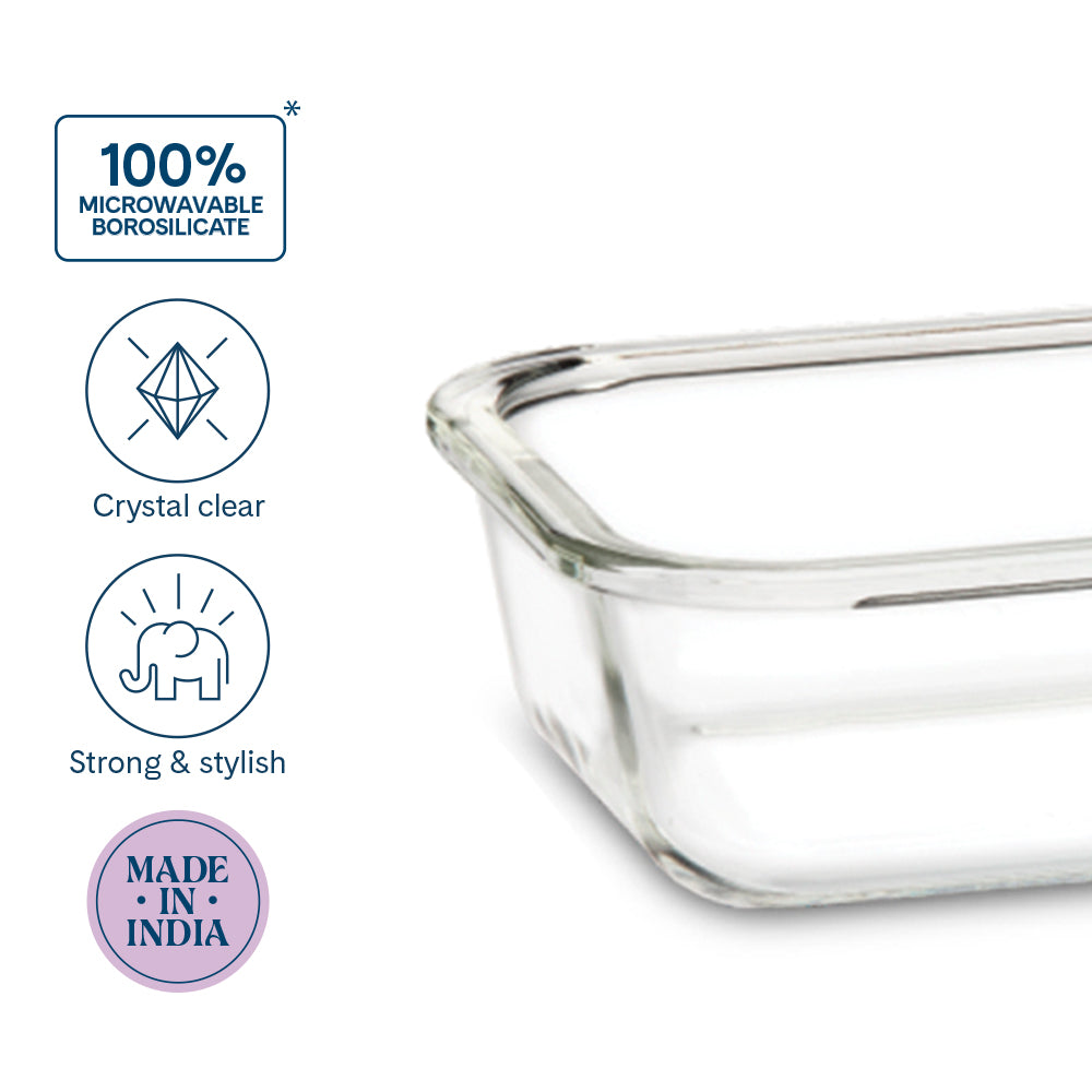 Larah Everyday Klip n Store Rectangular Glass Container, 1.04L