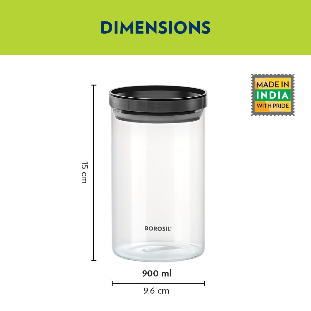 Borosil Stack n Store Jar (Black PP Lid), 600ml