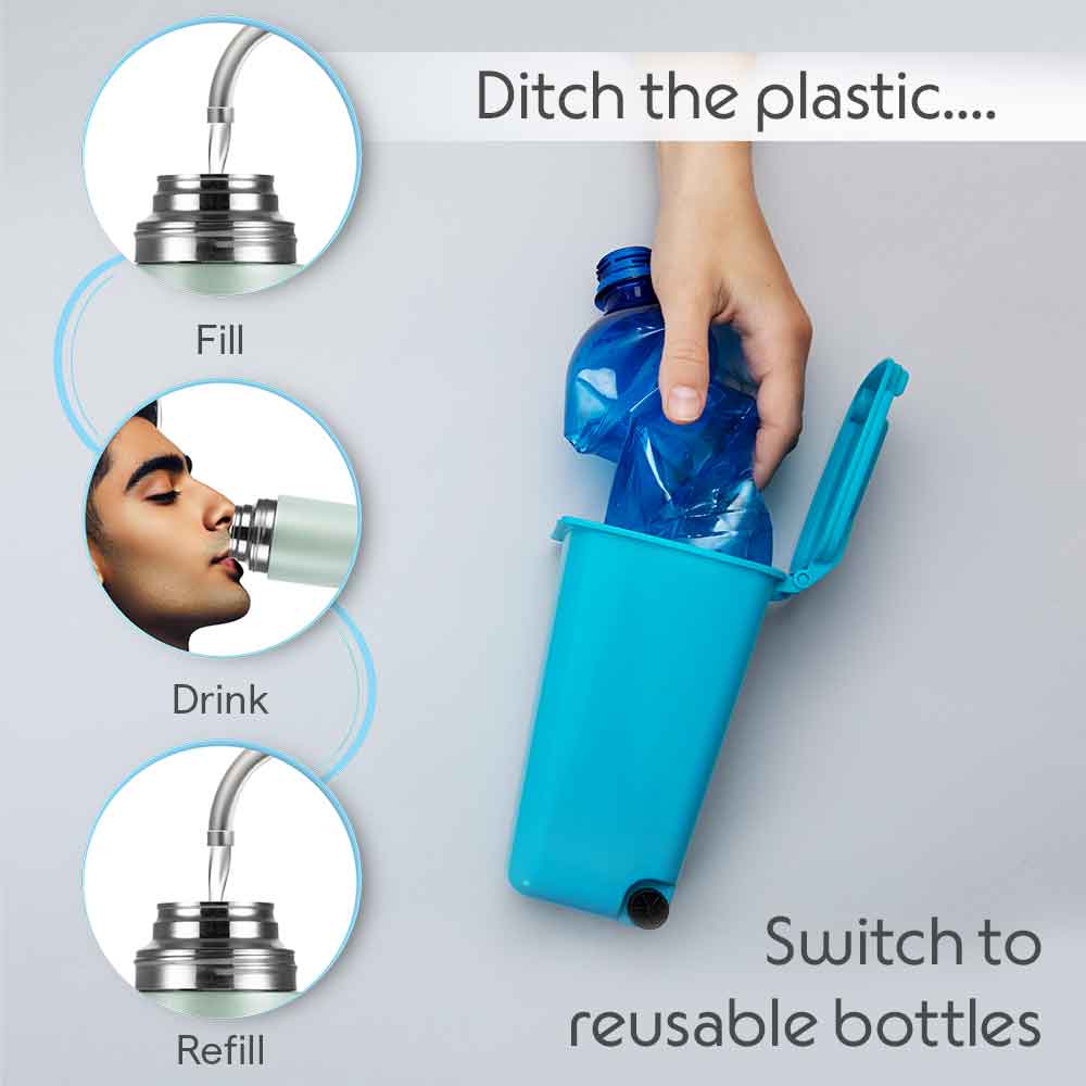 Borosil CoolSip SS Single Wall Bottle, Mint, 1 L