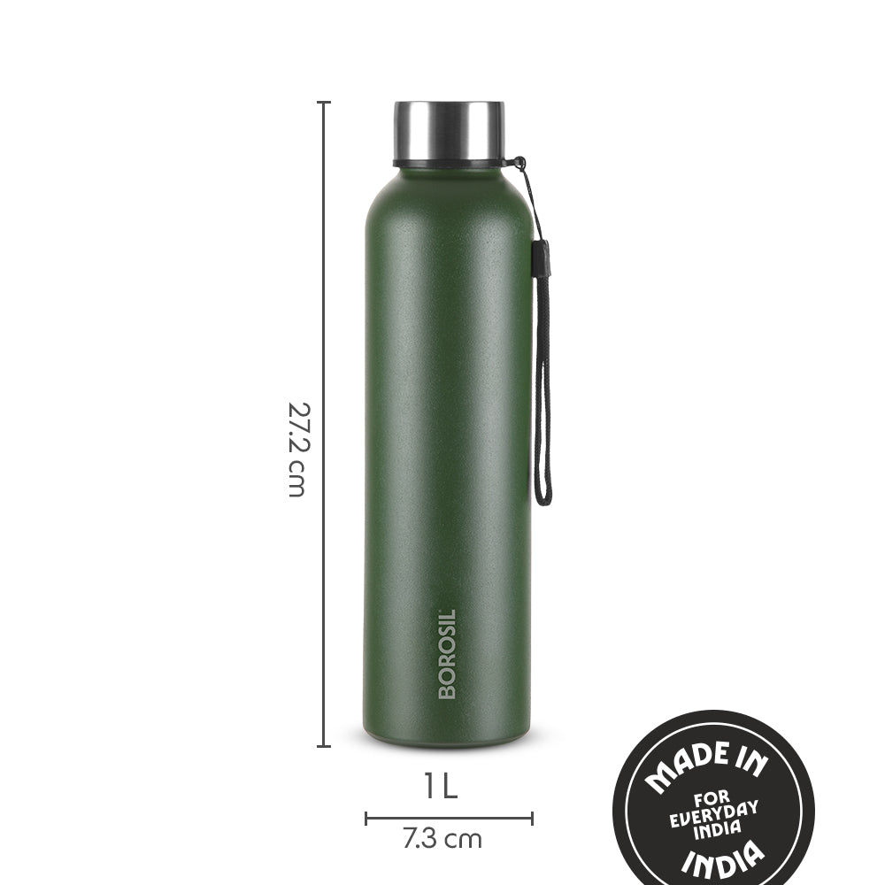 Borosil Laguna SS Bottle Green, 1L