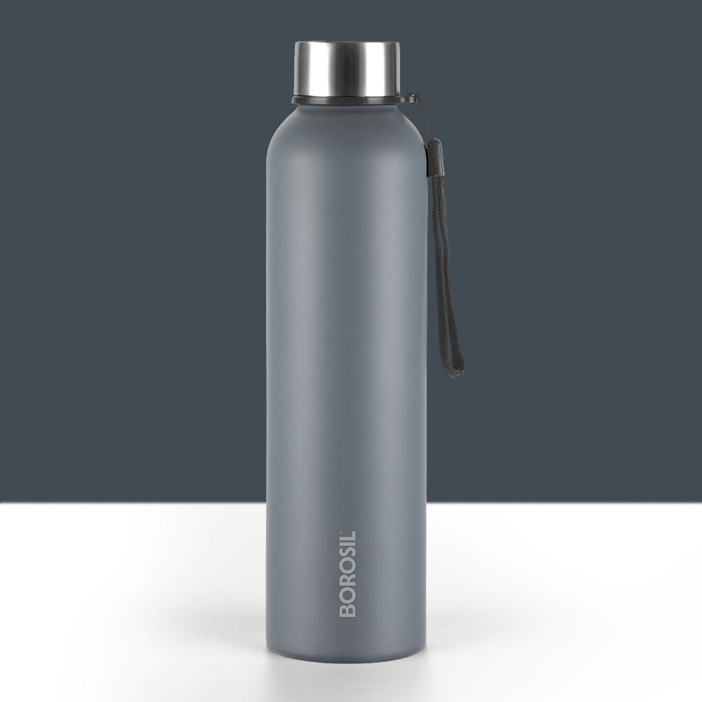 Borosil Laguna SS Bottle, Grey, 1L, Personalised