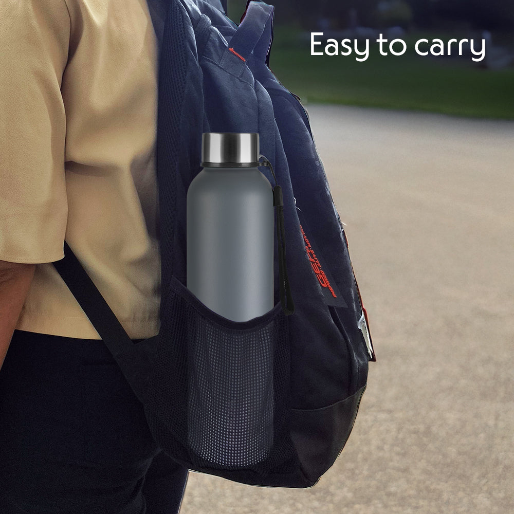 Borosil Laguna SS Bottle, Grey, 1L, Personalised