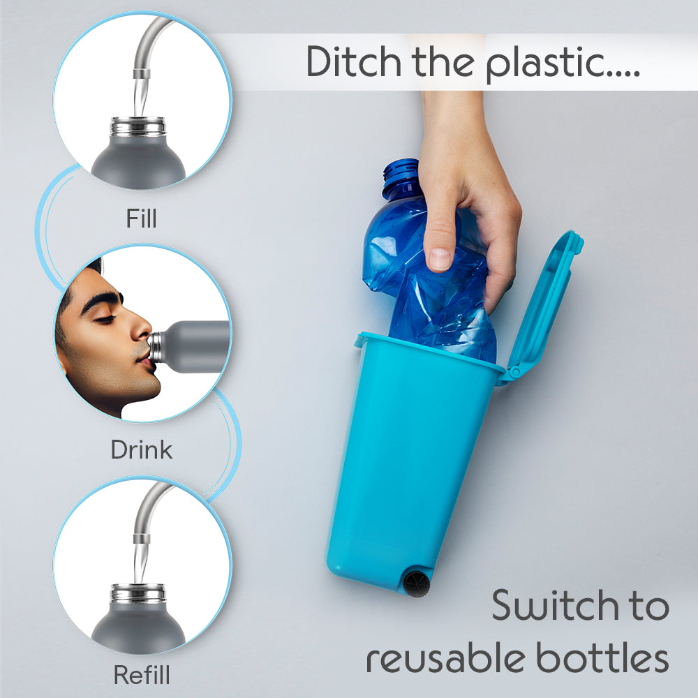 Borosil Laguna SS Bottle, Grey, 1L, Personalised