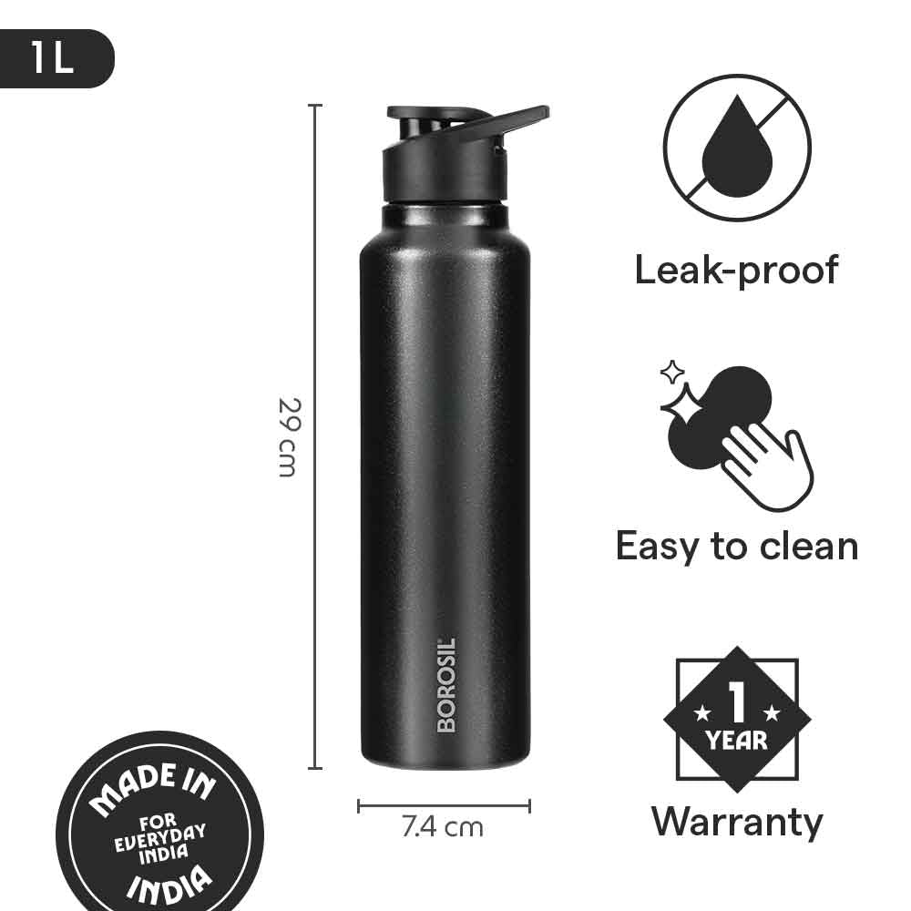 Borosil SipFresh SS Single Wall Bottle, Galaxy, 1 L